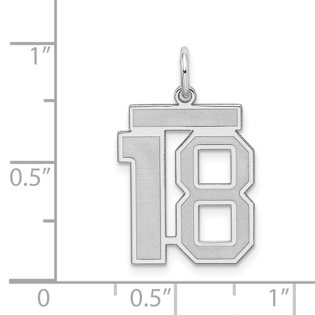 Sterling Silver Silver/Rhodium-Plated Satin Number 18 Charm