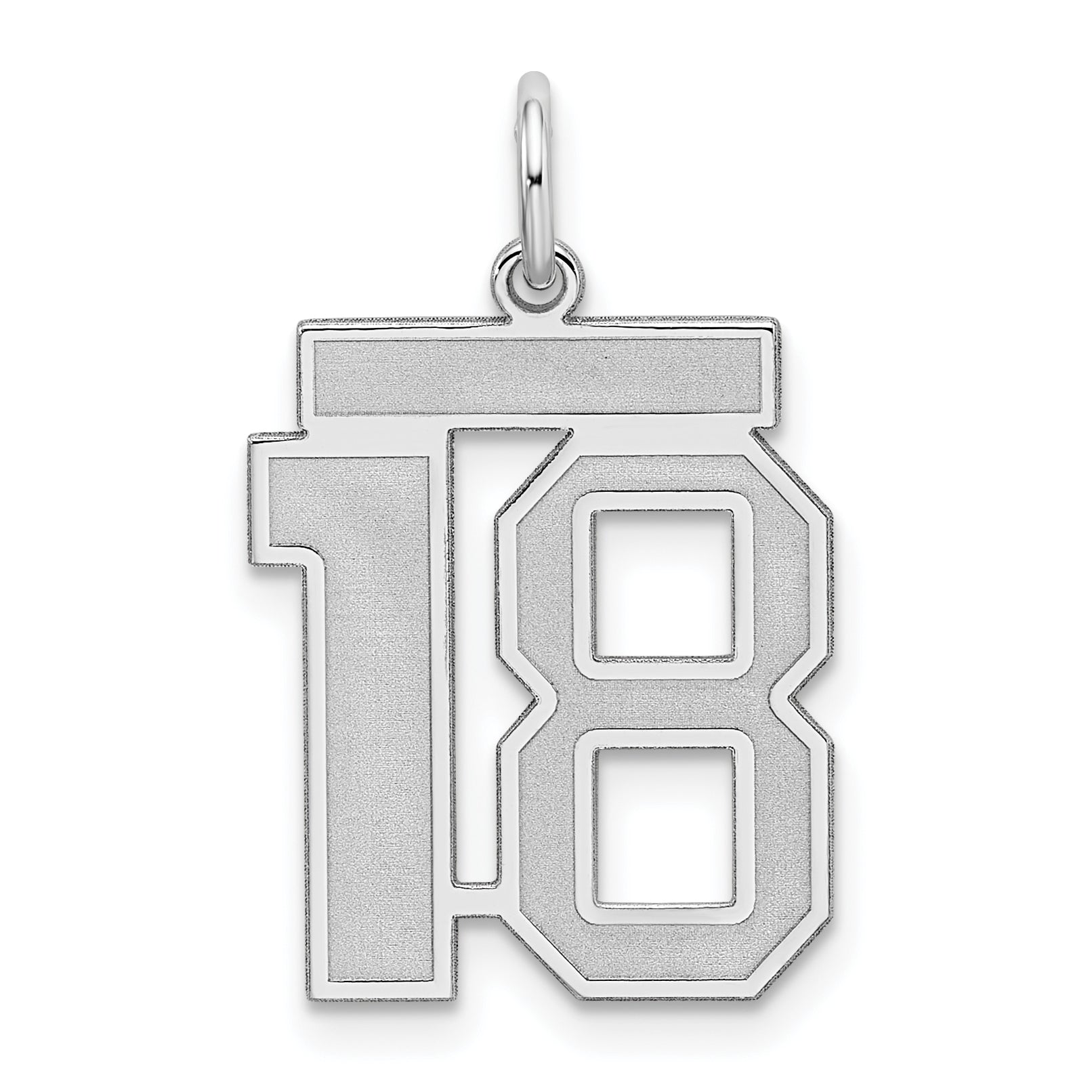Sterling Silver Silver/Rhodium-Plated Satin Number 18 Charm