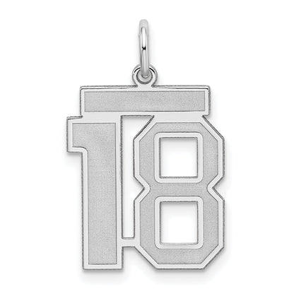 Sterling Silver Silver/Rhodium-Plated Satin Number 18 Charm