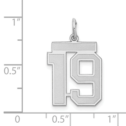 Sterling Silver Silver/Rhodium-Plated Satin Number 19 Charm