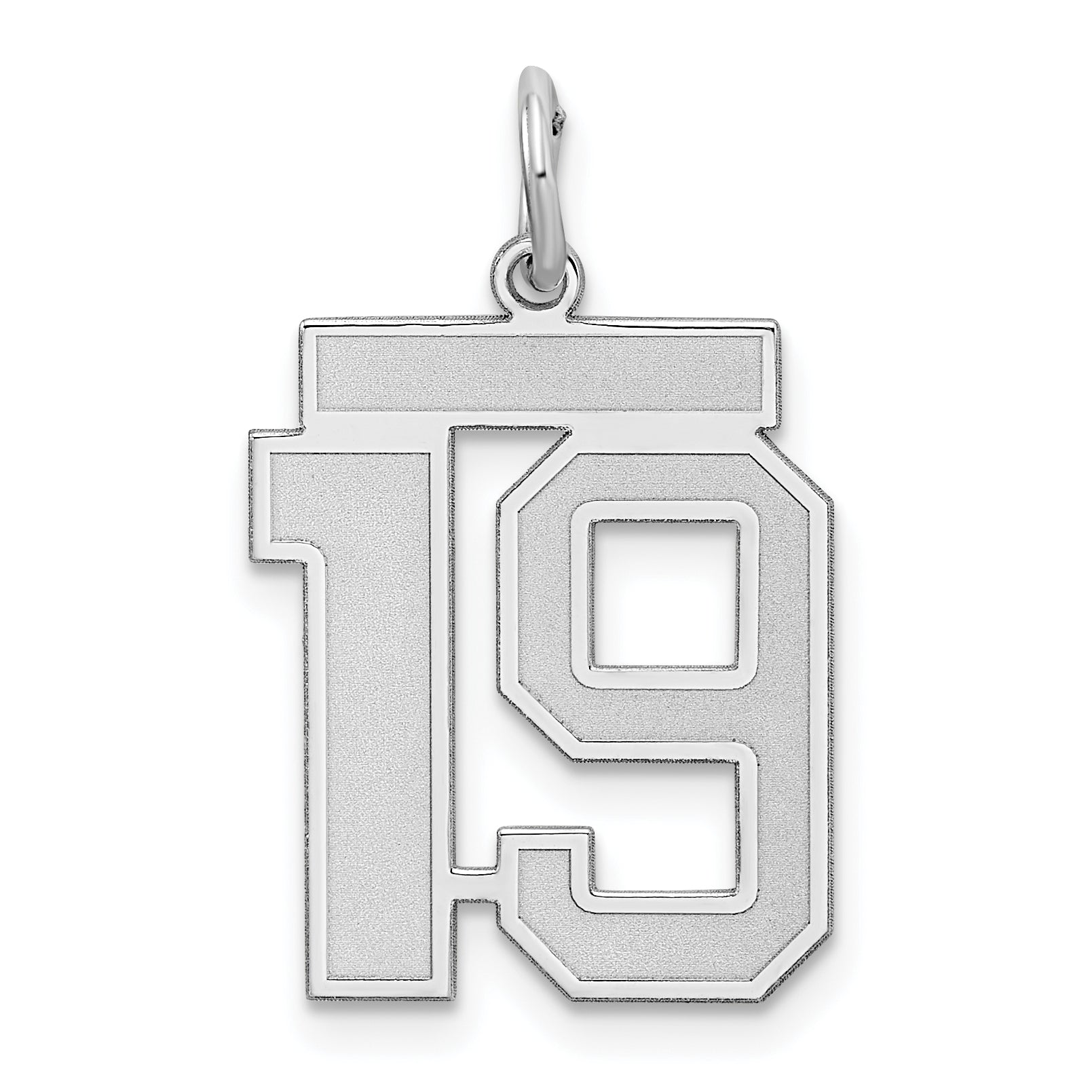 Sterling Silver Silver/Rhodium-Plated Satin Number 19 Charm