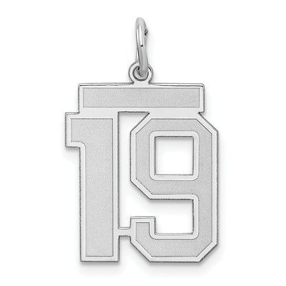 Sterling Silver Silver/Rhodium-Plated Satin Number 19 Charm