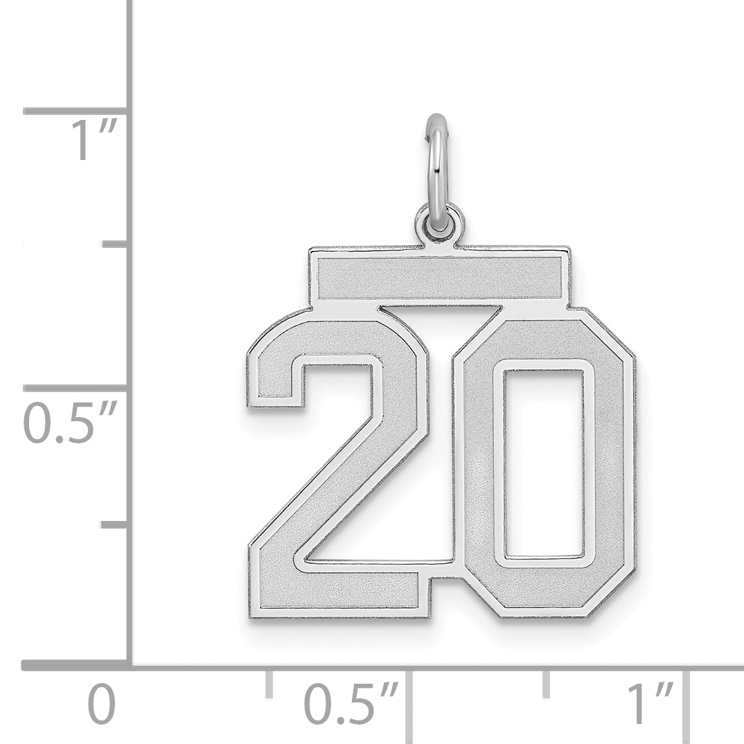 Sterling Silver Silver/Rhodium-Plated Satin Number 20 Charm