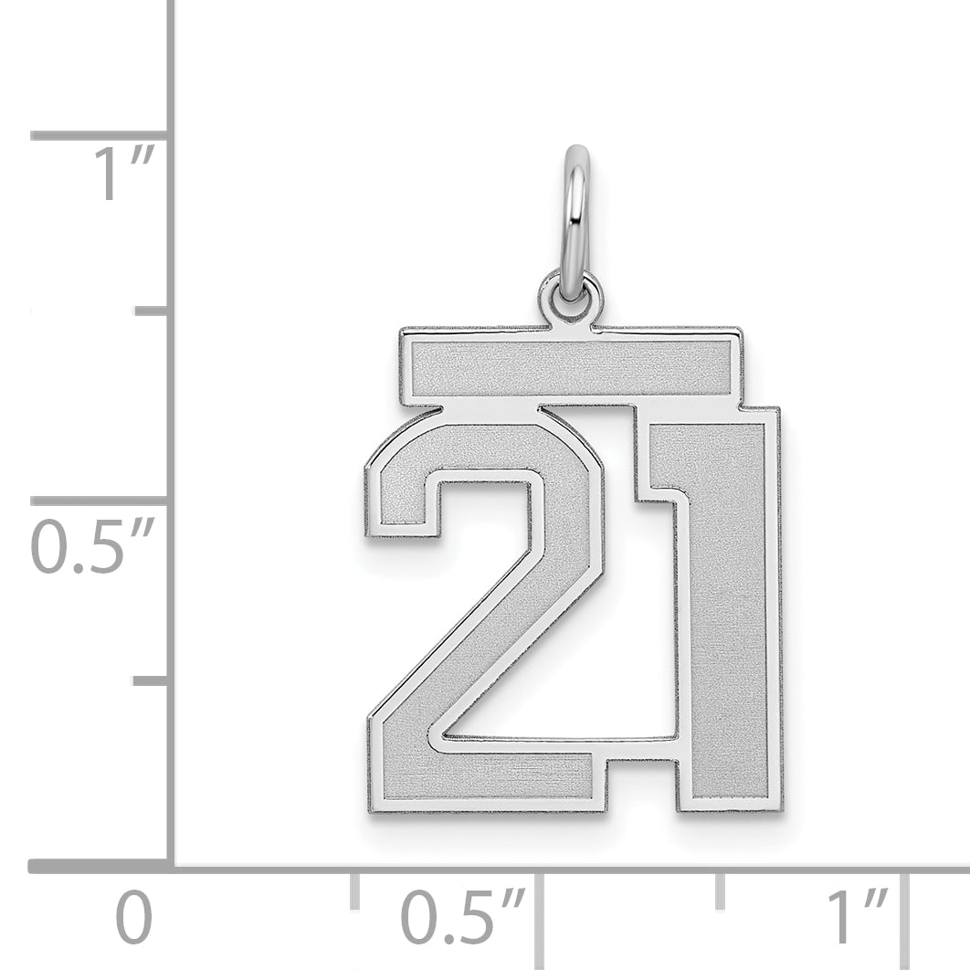 Sterling Silver Silver/Rhodium-Plated Satin Number 21 Charm