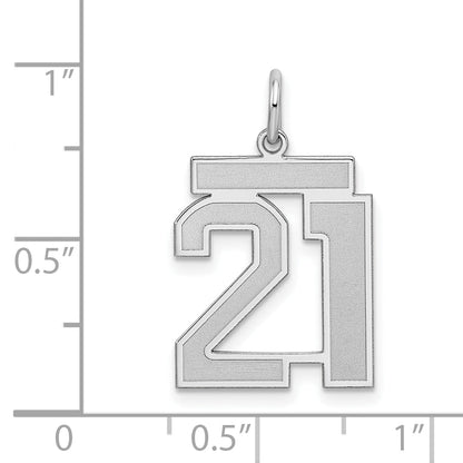 Sterling Silver Silver/Rhodium-Plated Satin Number 21 Charm