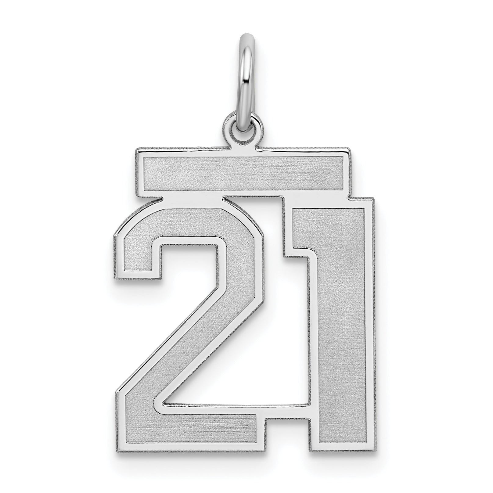 Sterling Silver Silver/Rhodium-Plated Satin Number 21 Charm