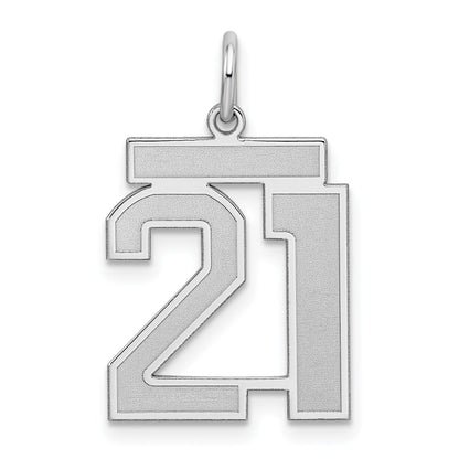 Sterling Silver Silver/Rhodium-Plated Satin Number 21 Charm