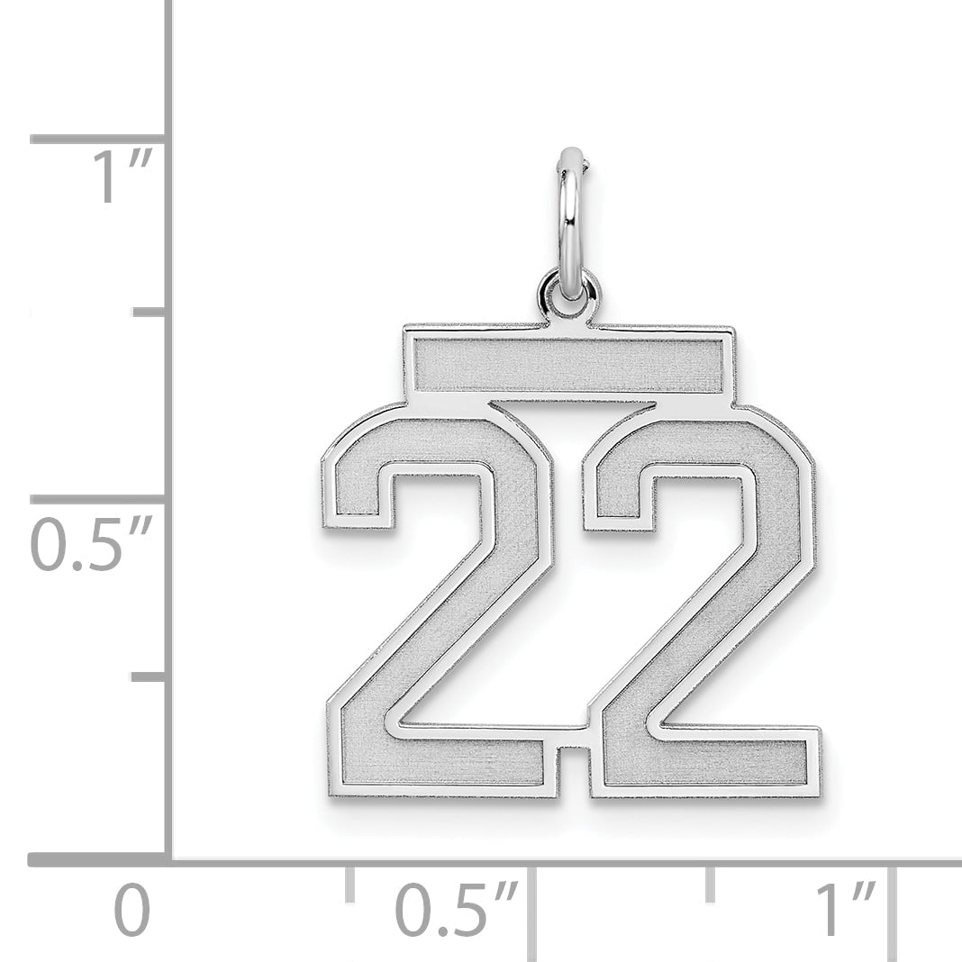 Sterling Silver Silver/Rhodium-Plated Satin Number 22 Charm