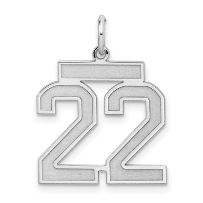 Sterling Silver Silver/Rhodium-Plated Satin Number 22 Charm