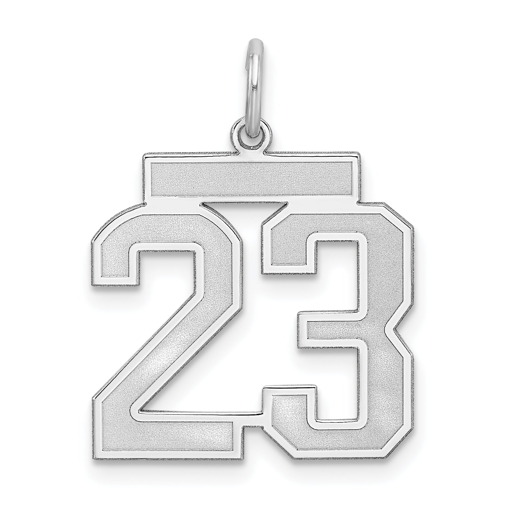Sterling Silver Silver/Rhodium-Plated Satin Number 23 Charm