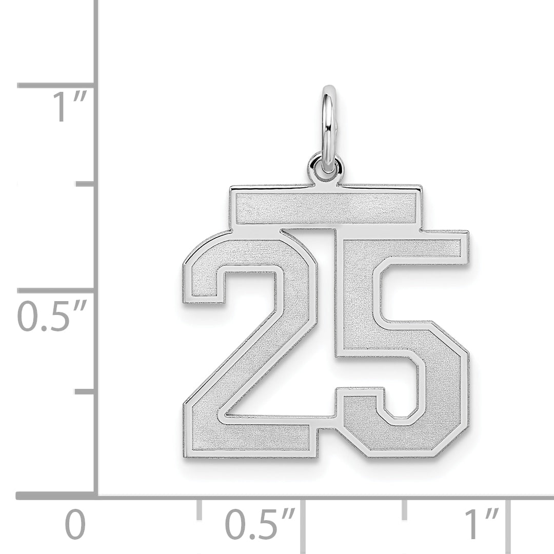 Sterling Silver Silver/Rhodium-Plated Satin Number 25 Charm