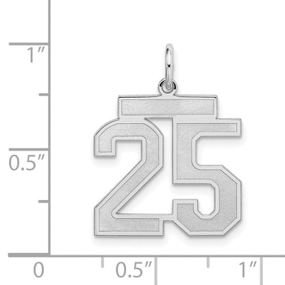 Sterling Silver Silver/Rhodium-Plated Satin Number 25 Charm