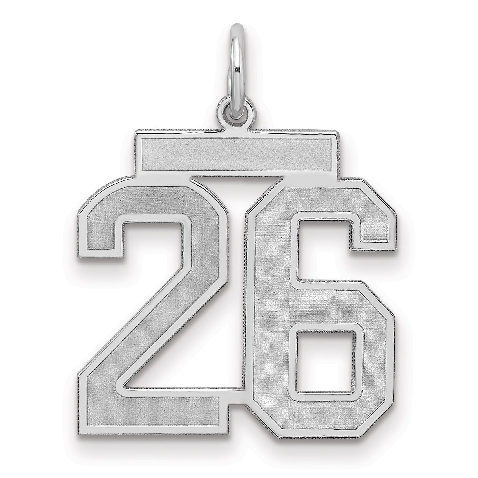 Sterling Silver Silver/Rhodium-Plated Satin Number 26 Charm