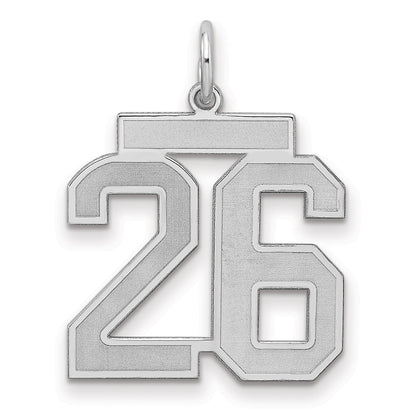 Sterling Silver Silver/Rhodium-Plated Satin Number 26 Charm