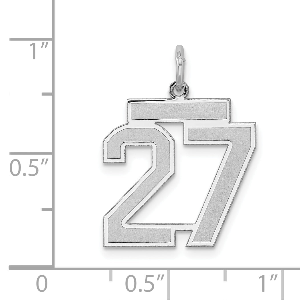 Sterling Silver Silver/Rhodium-Plated Satin Number 27 Charm