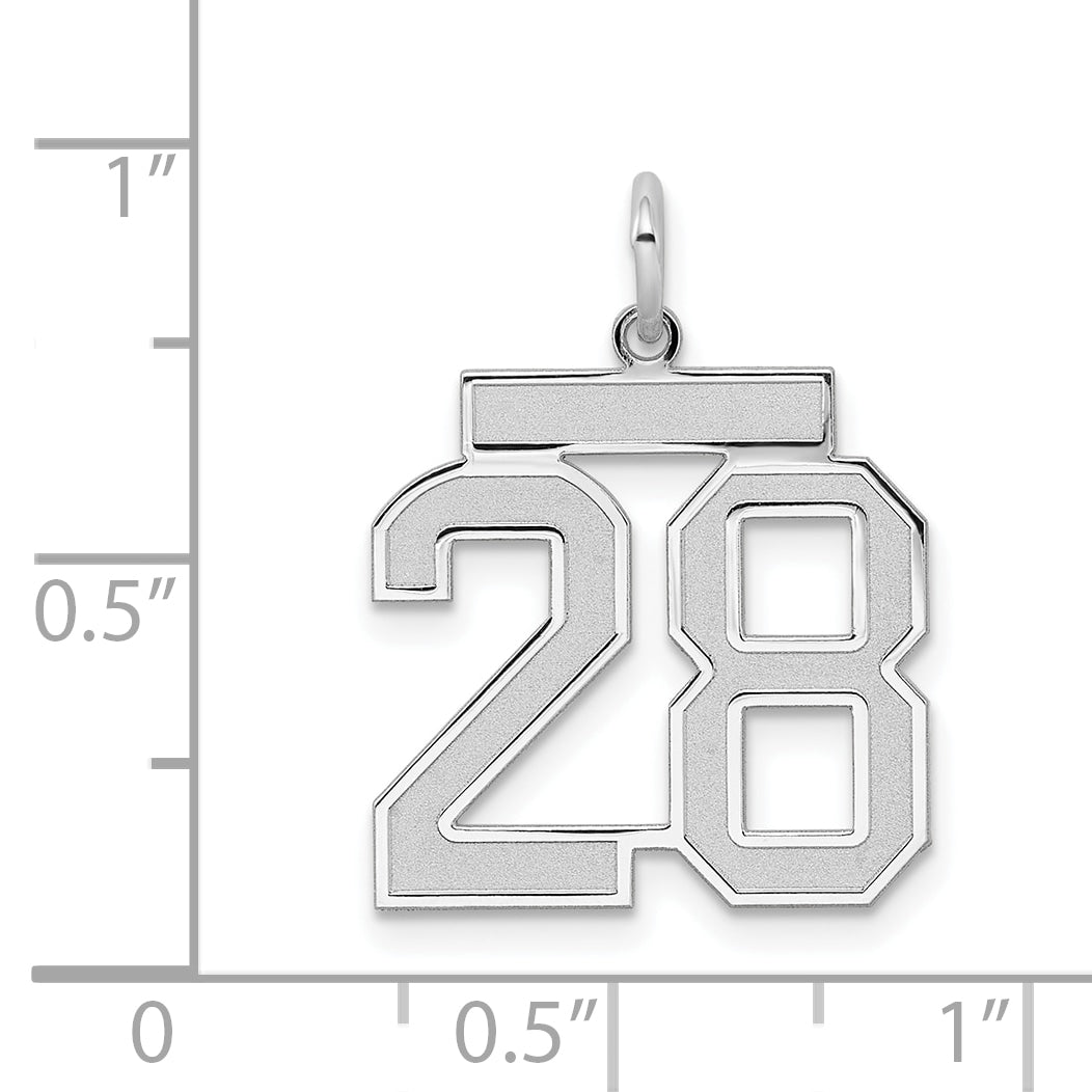 Sterling Silver Silver/Rhodium-Plated Satin Number 28 Charm