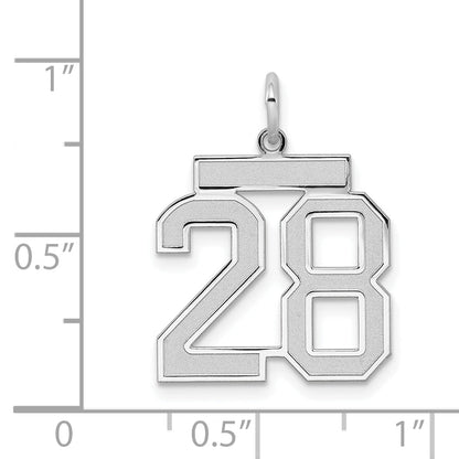 Sterling Silver Silver/Rhodium-Plated Satin Number 28 Charm