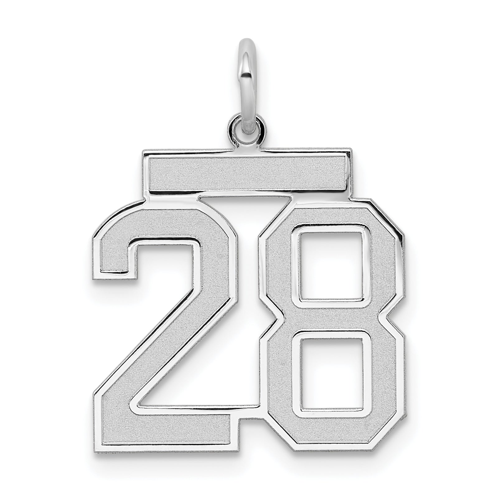 Sterling Silver Silver/Rhodium-Plated Satin Number 28 Charm