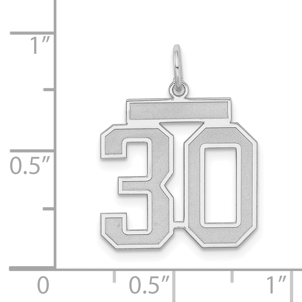 Sterling Silver Silver/Rhodium-Plated Satin Number 30 Charm