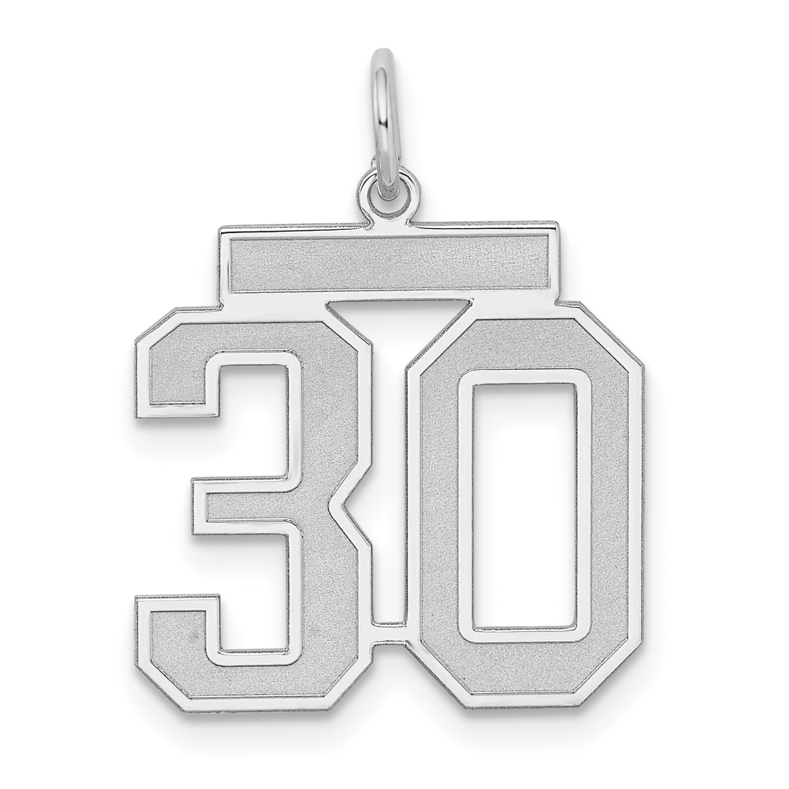 Sterling Silver Silver/Rhodium-Plated Satin Number 30 Charm