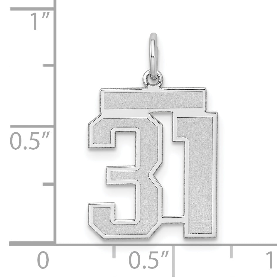 Sterling Silver Silver/Rhodium-Plated Satin Number 31 Charm