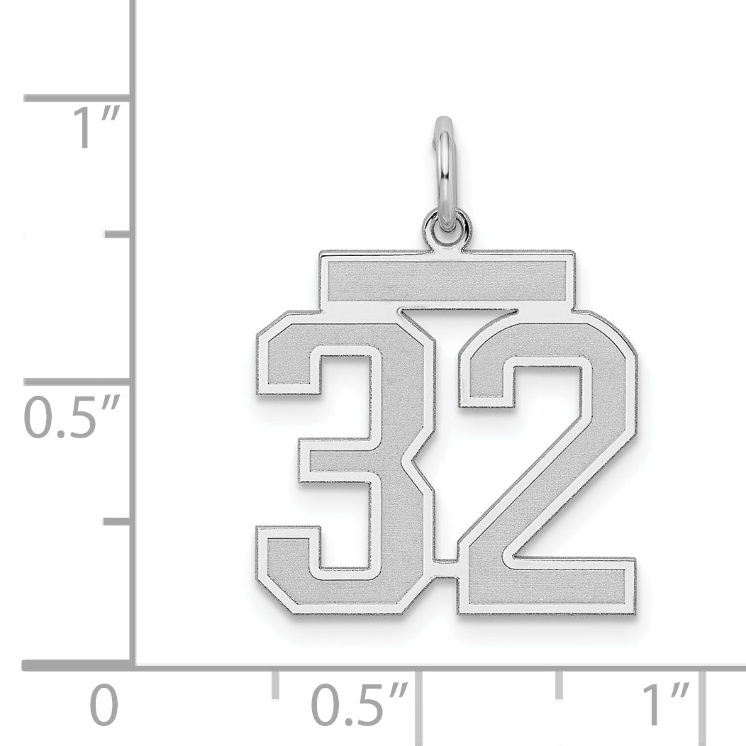 Sterling Silver Silver/Rhodium-Plated Satin Number 32 Charm