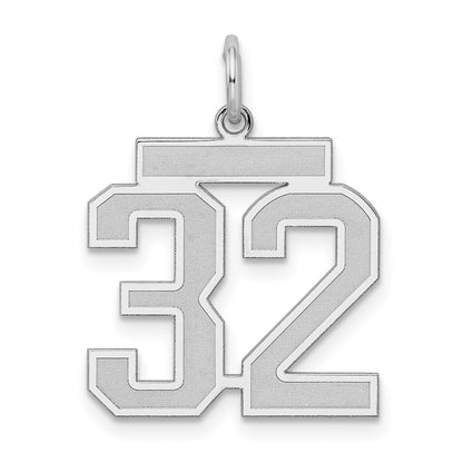 Sterling Silver Silver/Rhodium-Plated Satin Number 32 Charm