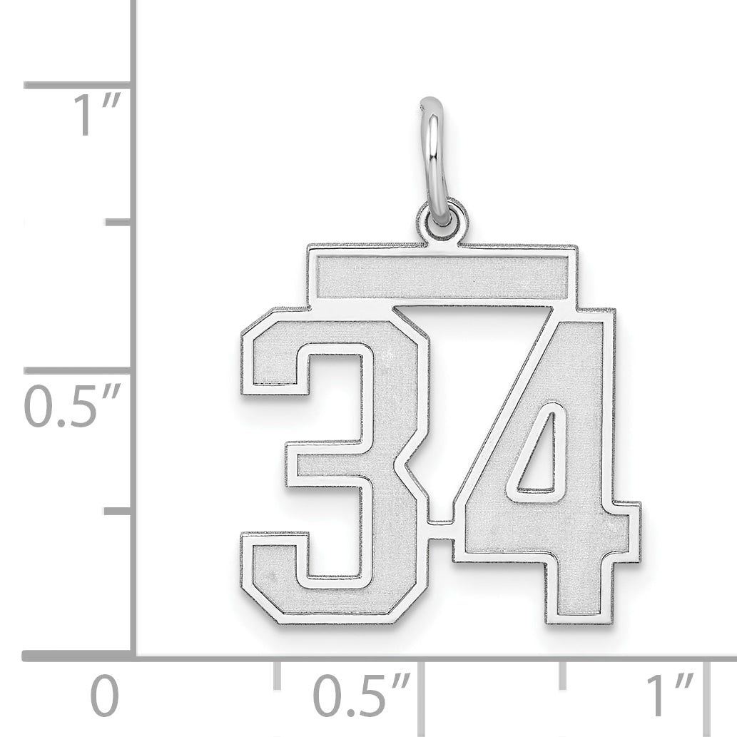 Sterling Silver Silver/Rhodium-Plated Satin Number 34 Charm