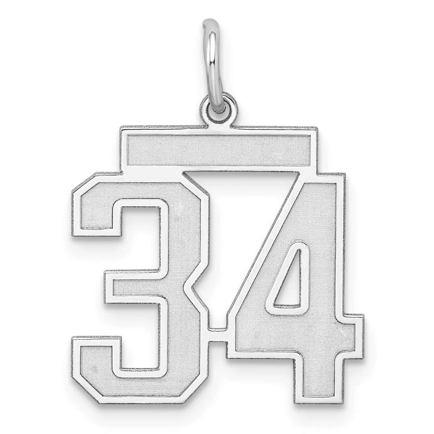 Sterling Silver Silver/Rhodium-Plated Satin Number 34 Charm
