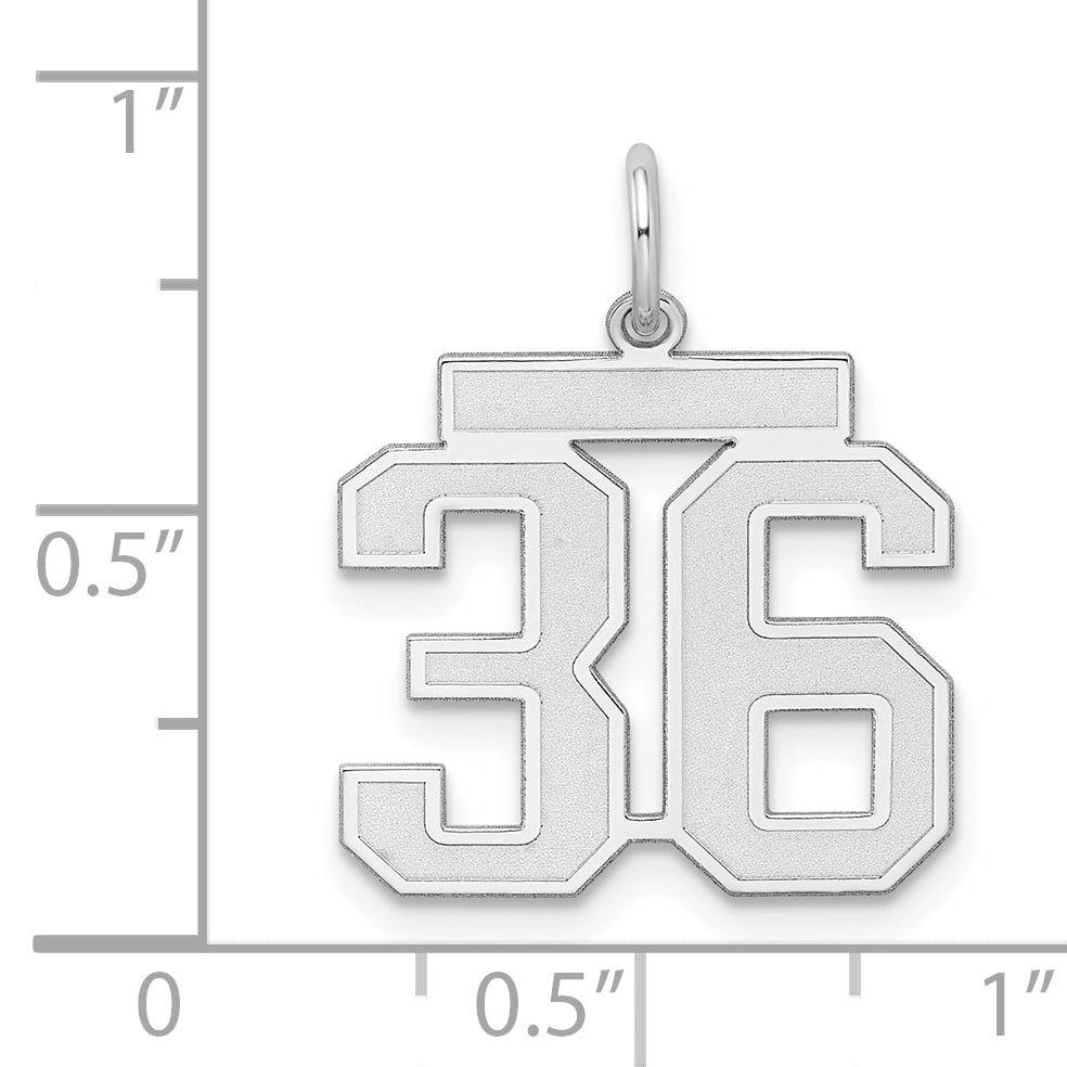 Sterling Silver Silver/Rhodium-Plated Satin Number 36 Charm