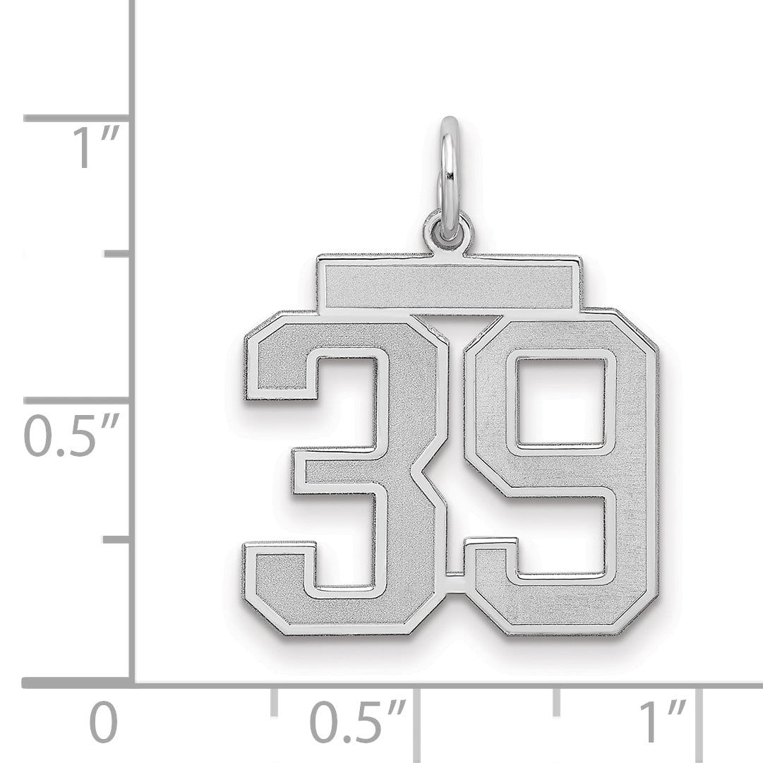 Sterling Silver Silver/Rhodium-Plated Satin Number 39 Charm