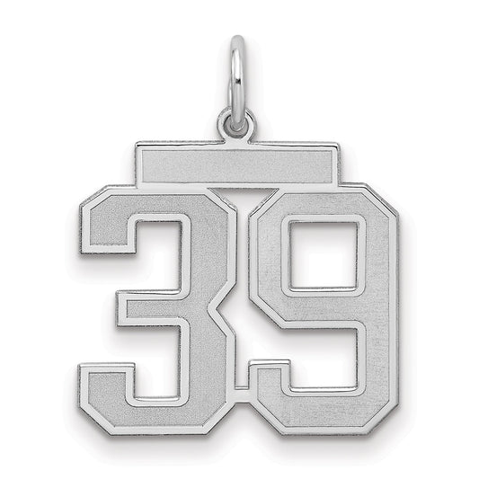 Sterling Silver Silver/Rhodium-Plated Satin Number 39 Charm