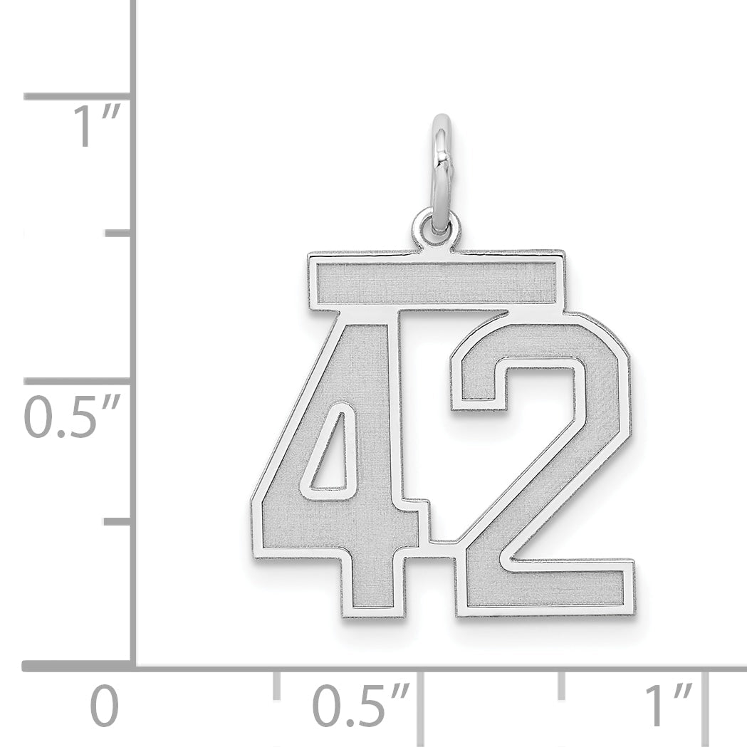 Sterling Silver Silver/Rhodium-Plated Satin Number 42 Charm