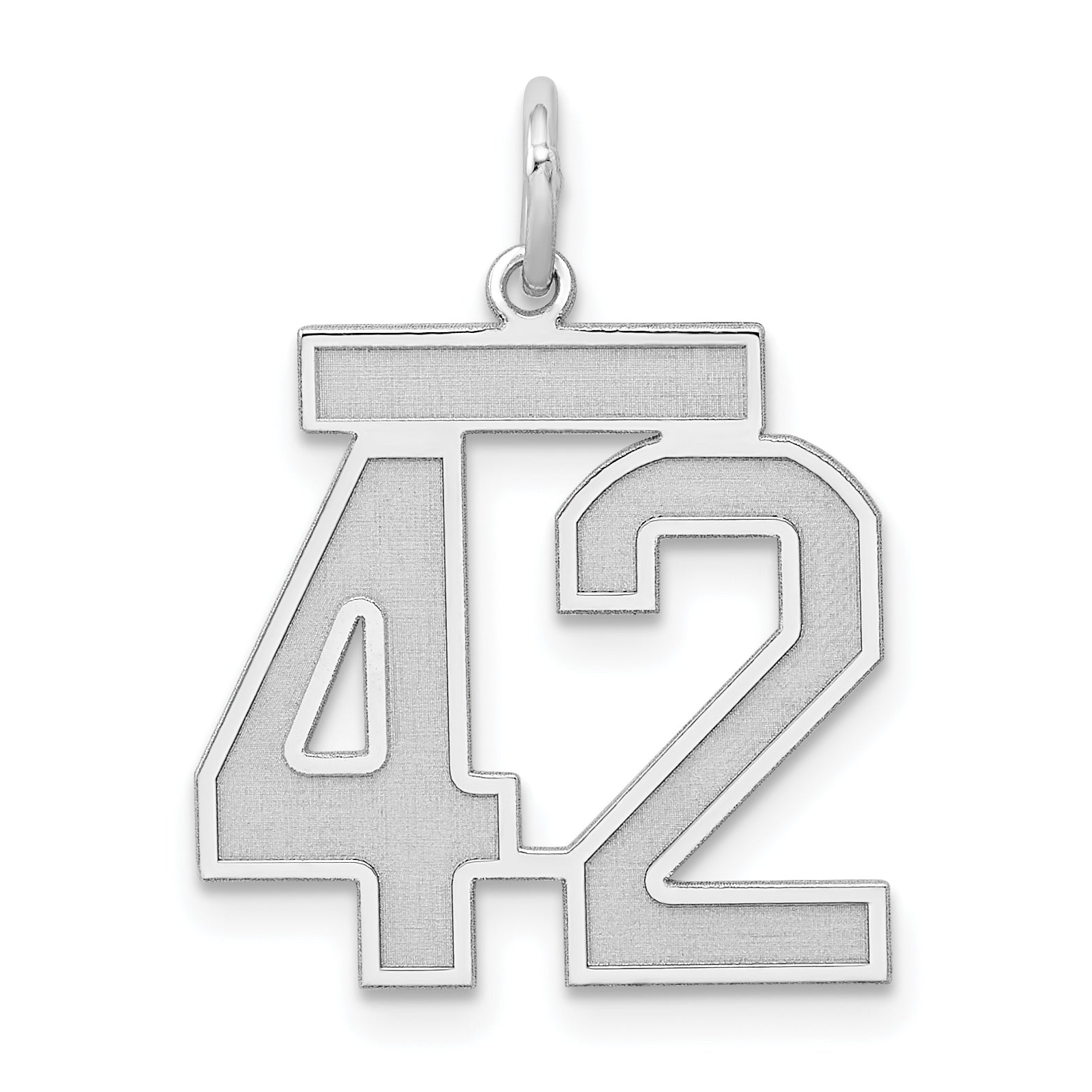 Sterling Silver Silver/Rhodium-Plated Satin Number 42 Charm