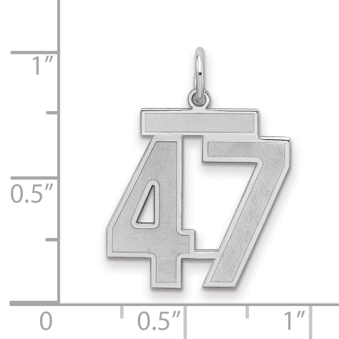 Sterling Silver Silver/Rhodium-Plated Satin Number 47 Charm