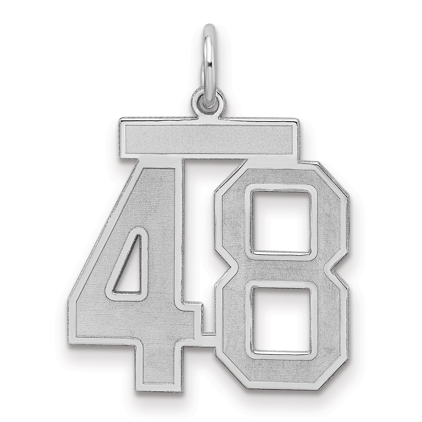 Sterling Silver Silver/Rhodium-Plated Satin Number 48 Charm
