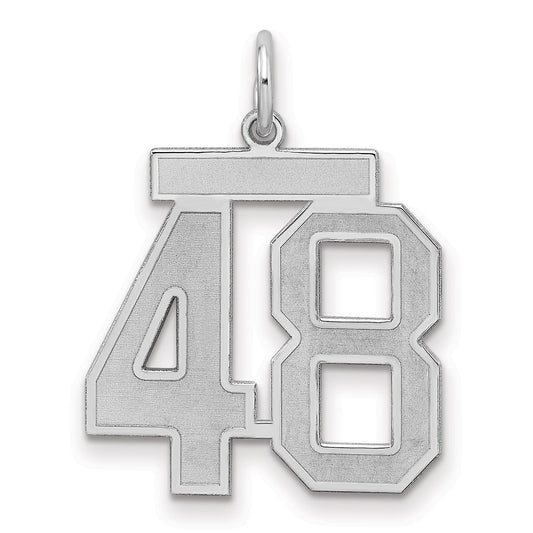 Sterling Silver Silver/Rhodium-Plated Satin Number 48 Charm