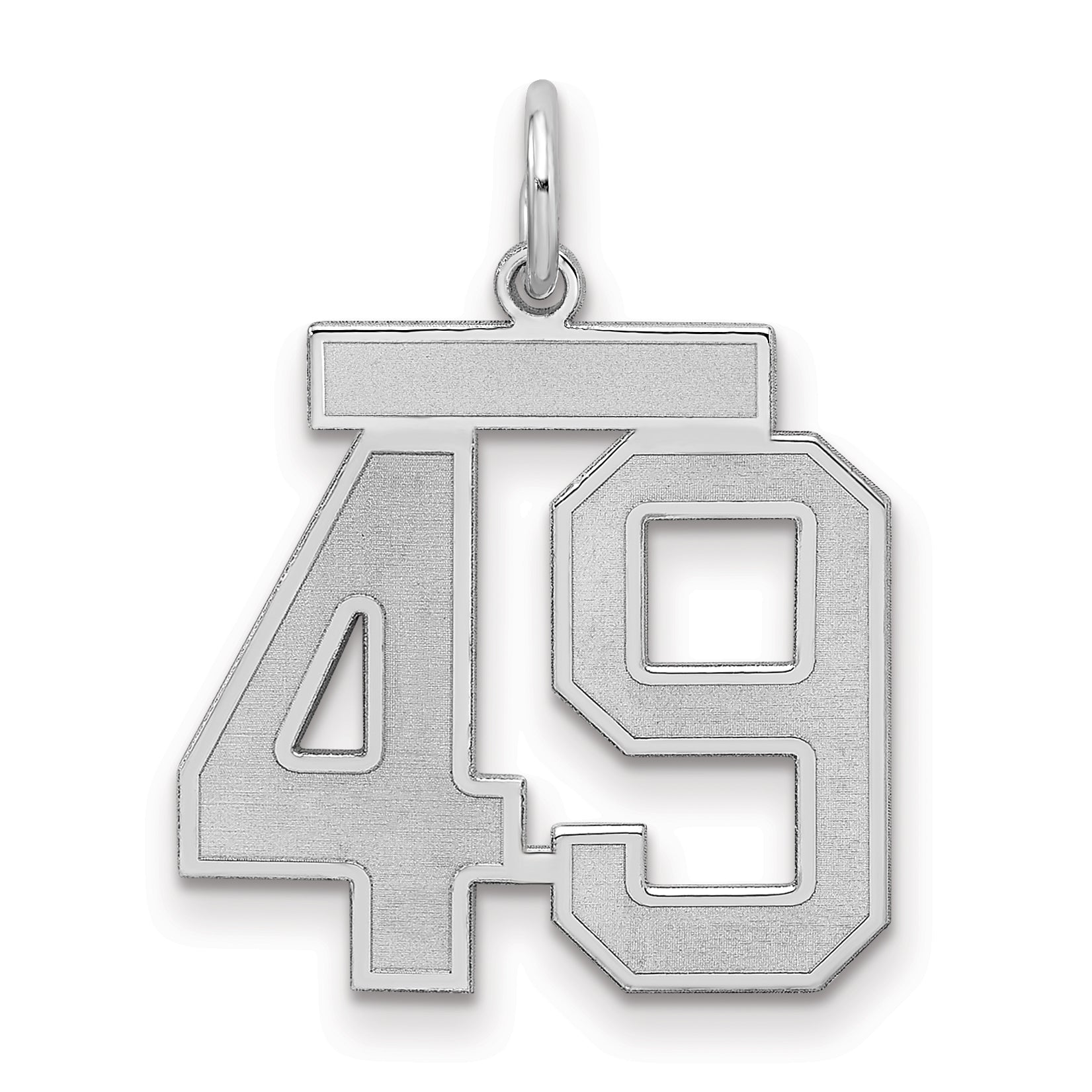 Sterling Silver Silver/Rhodium-Plated Satin Number 49 Charm