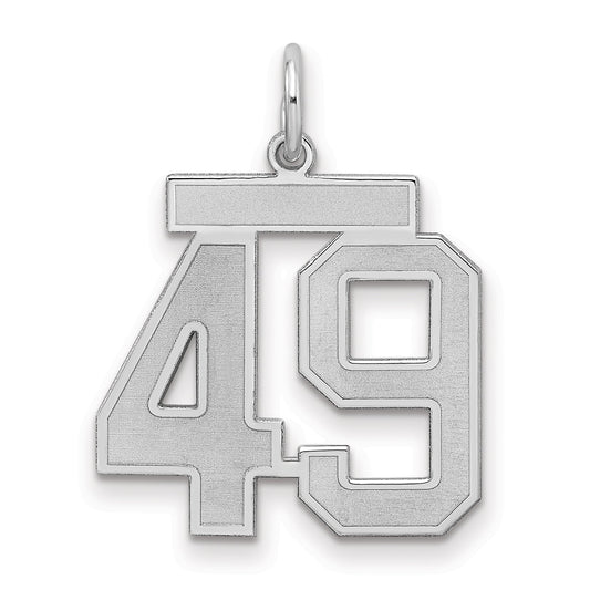 Sterling Silver Silver/Rhodium-Plated Satin Number 49 Charm