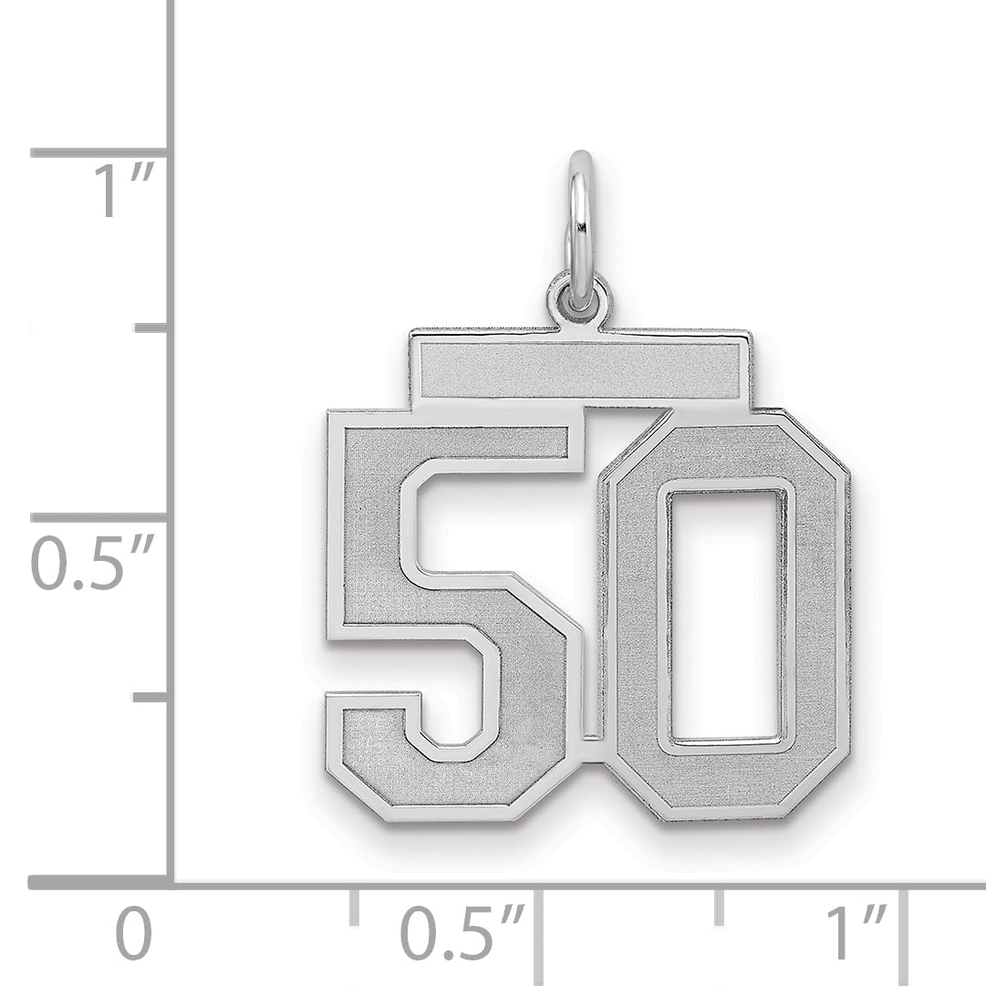 Sterling Silver Silver/Rhodium-Plated Satin Number 50 Charm