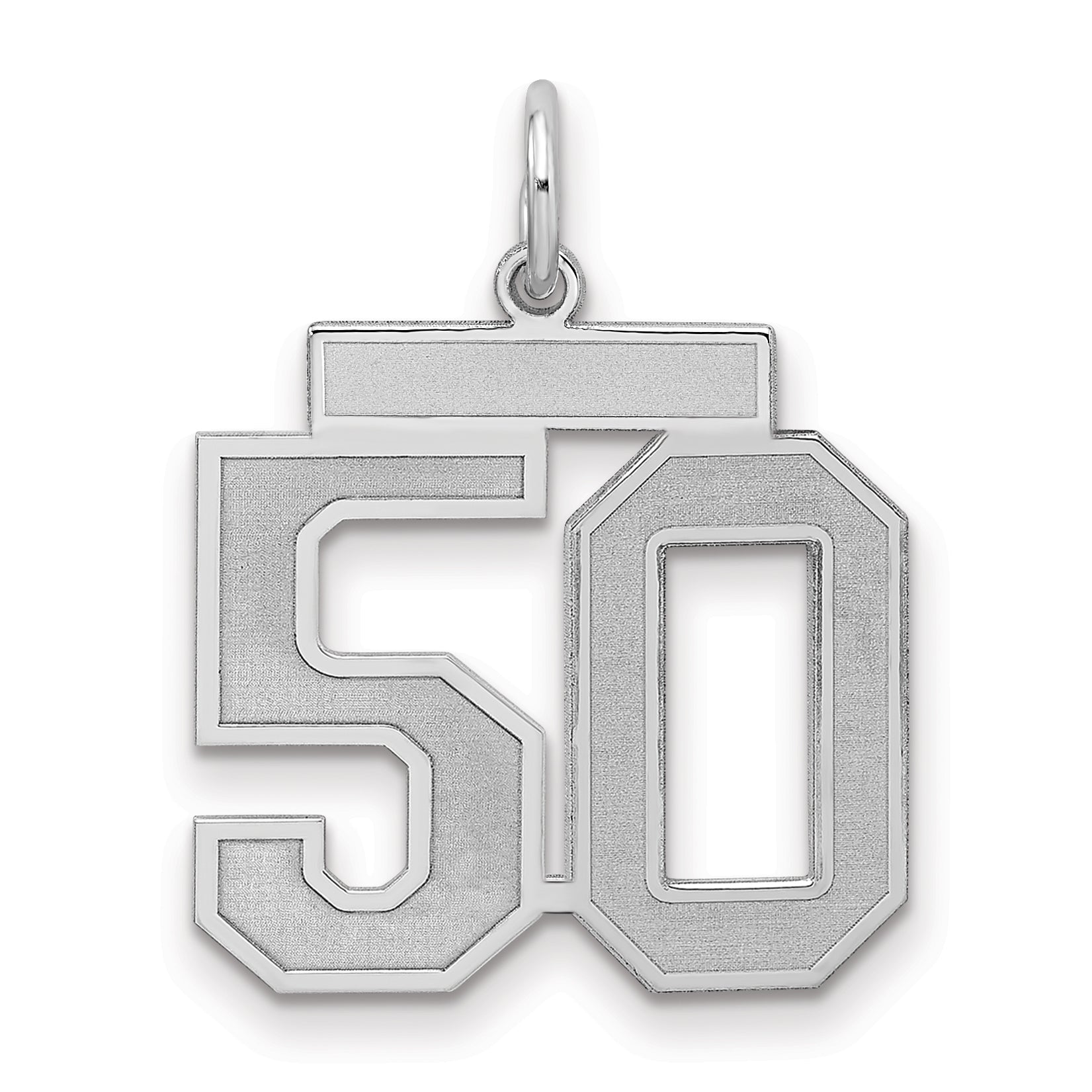 Sterling Silver Silver/Rhodium-Plated Satin Number 50 Charm