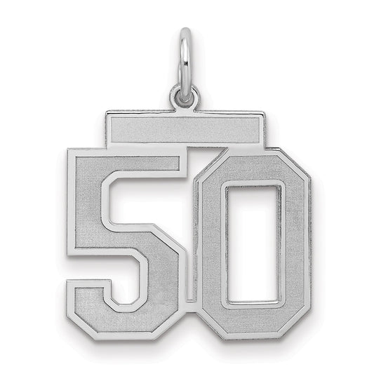 Sterling Silver Silver/Rhodium-Plated Satin Number 50 Charm