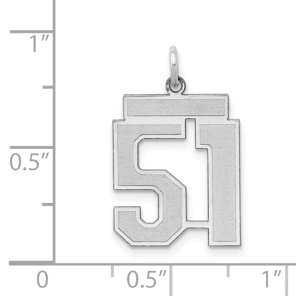 Sterling Silver Silver/Rhodium-Plated Satin Number 51 Charm