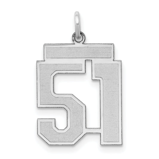 Sterling Silver Silver/Rhodium-Plated Satin Number 51 Charm