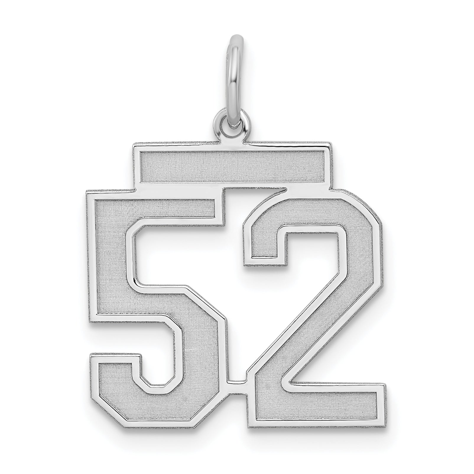 Sterling Silver Silver/Rhodium-Plated Satin Number 52 Charm