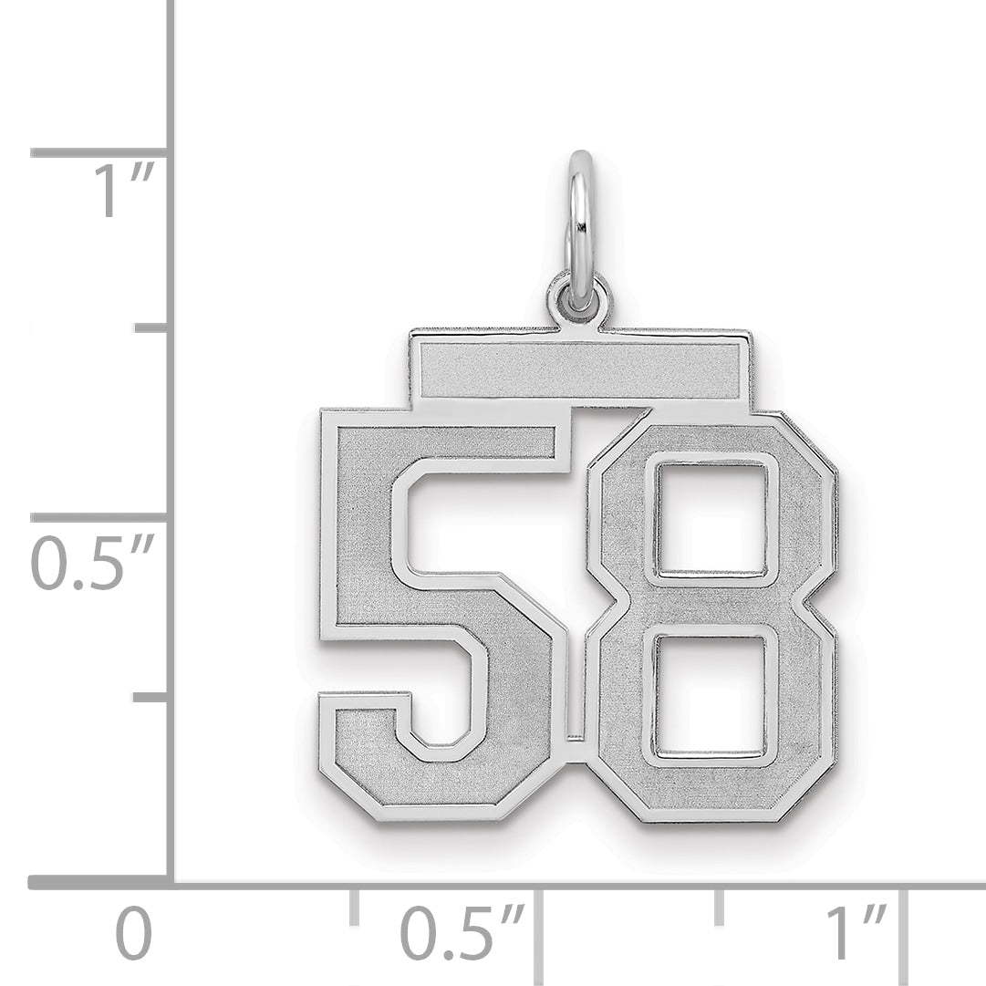 Sterling Silver Silver/Rhodium-Plated Satin Number 58 Charm