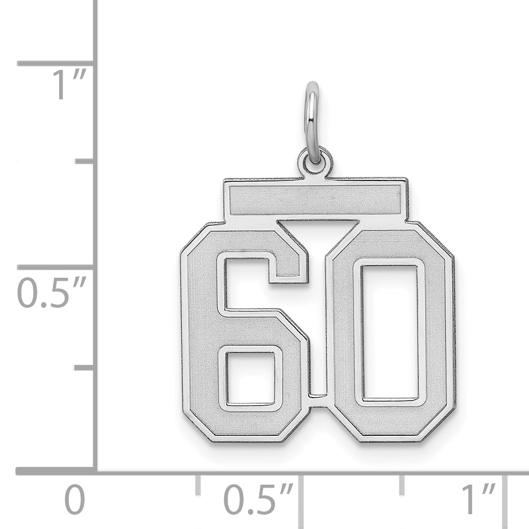 Sterling Silver Silver/Rhodium-Plated Satin Number 60 Charm