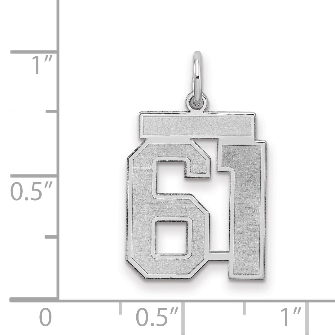 Sterling Silver Silver/Rhodium-Plated Satin Number 61 Charm