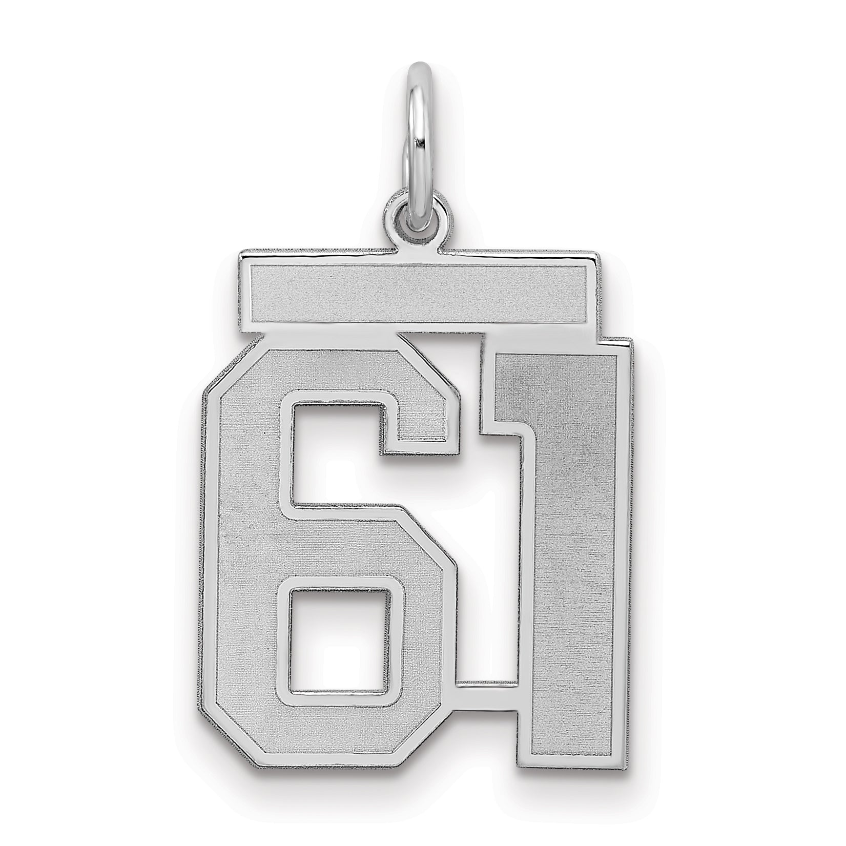 Sterling Silver Silver/Rhodium-Plated Satin Number 61 Charm