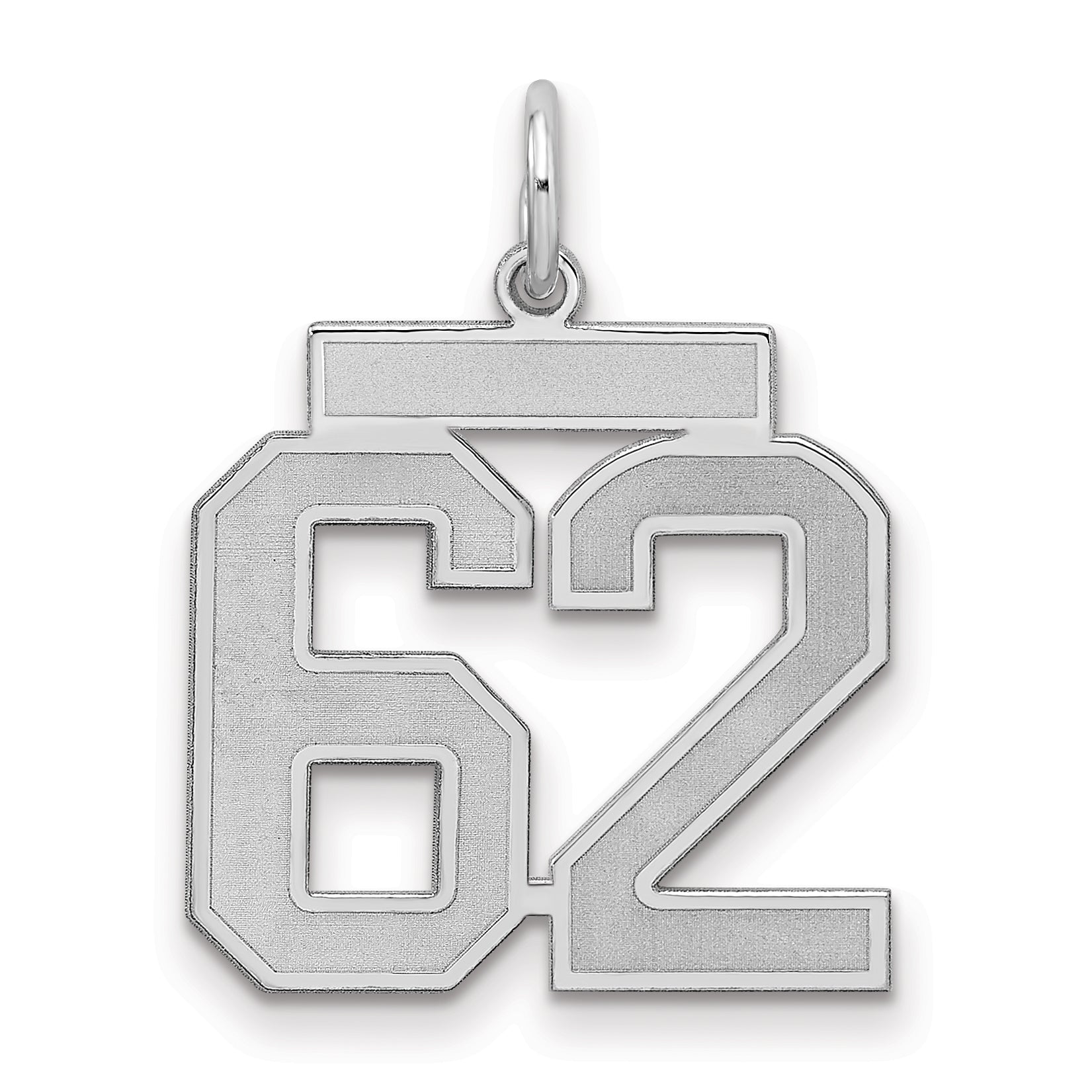 Sterling Silver Silver/Rhodium-Plated Satin Number 62 Charm